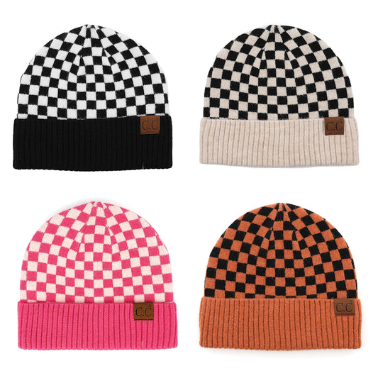 Checkered Pattern Cuff Beanie