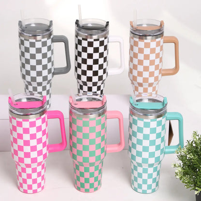 Checkered Pattern 40oz Tumbler with Handle