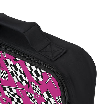 Checkered Flags - Pink -Lunch Bag