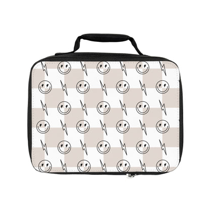 Tan & White Checkered Smiley Bolt - Lunch Bag