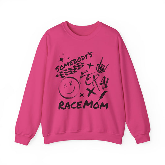 Somebody`s Feral Race Mom- Adult Crewneck Sweatshirt