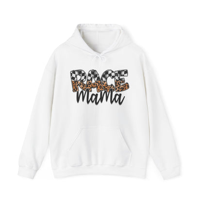 Leopard & Checkered Race Mama- Adult Hooded Sweatshirt