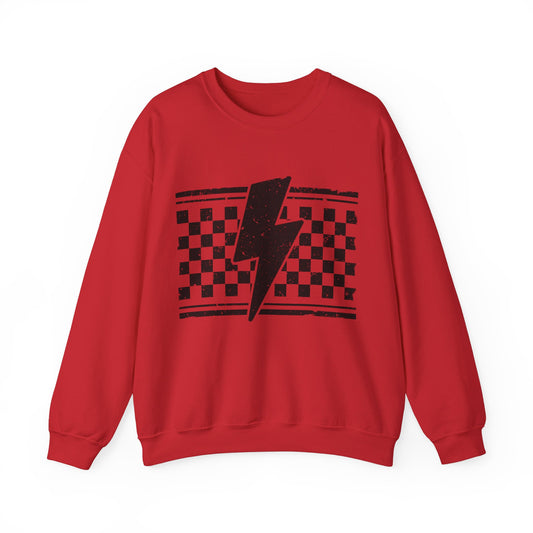 Grunge Checkered Lightening Bolt- Crewneck Sweatshirt