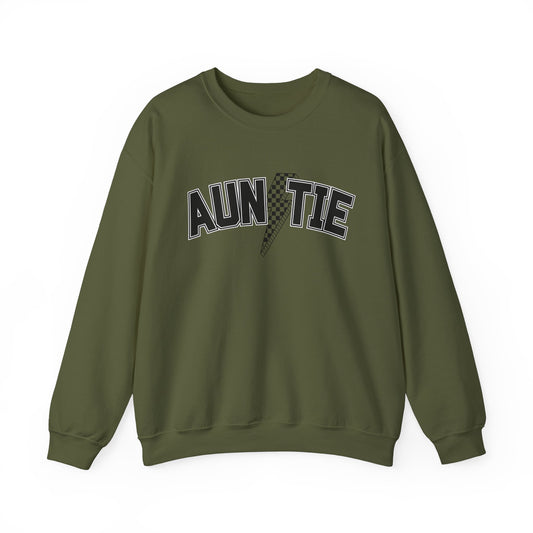 Checkered Lightening Bolt Auntie- Crewneck Sweatshirt