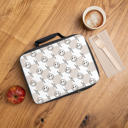 Tan & White Checkered Smiley Bolt - Lunch Bag