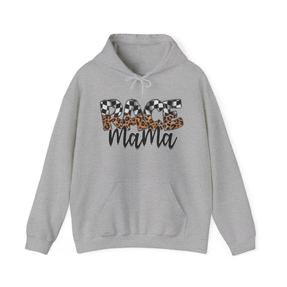 Leopard & Checkered Race Mama- Adult Hooded Sweatshirt