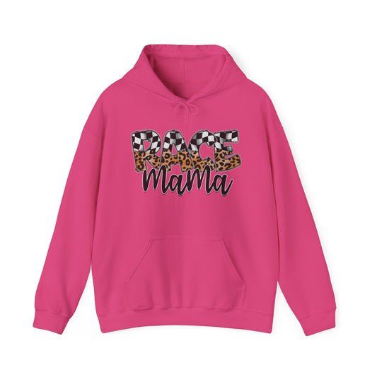 Leopard & Checkered Race Mama- Adult Hooded Sweatshirt