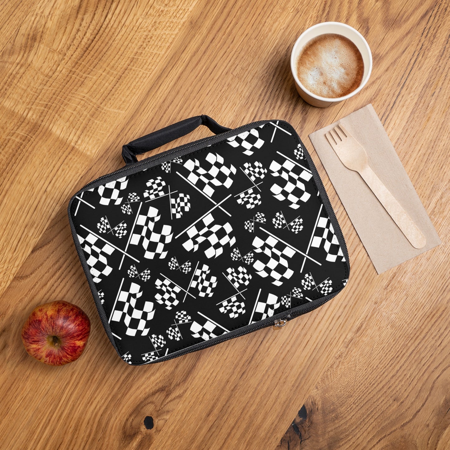 Checkered Flags - Black -Lunch Bag