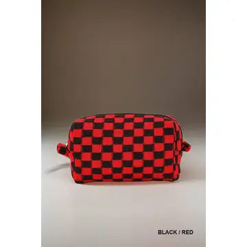 Checkered & Solid Color Makeup Cosmetic Pouch Bag