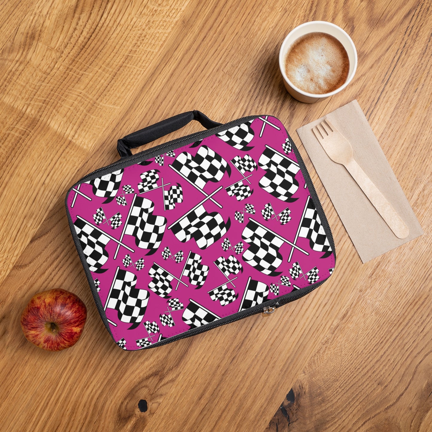 Checkered Flags - Pink -Lunch Bag