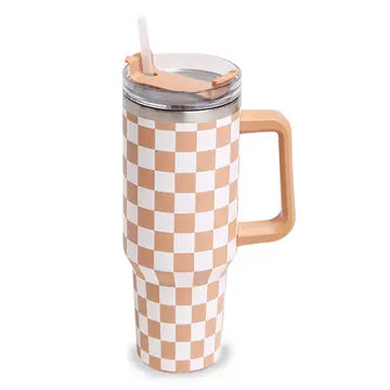 Checkered Pattern 40oz Tumbler with Handle