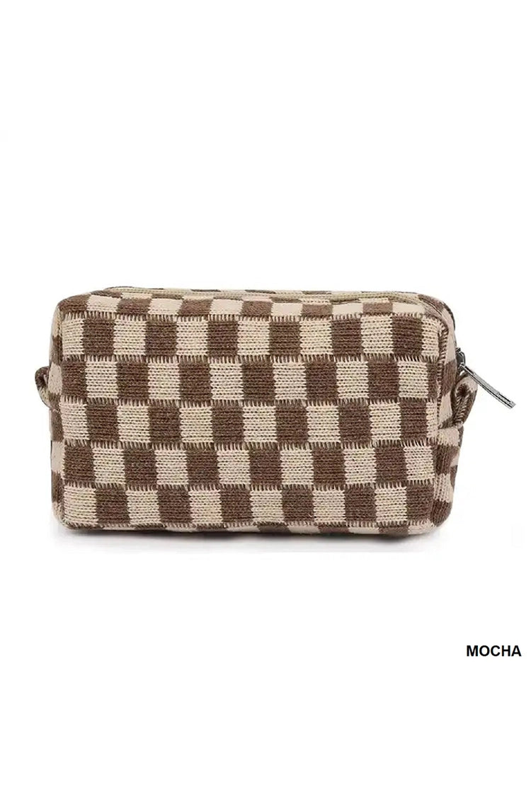 Checkered & Solid Color Makeup Cosmetic Pouch Bag