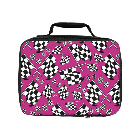 Checkered Flags - Pink -Lunch Bag