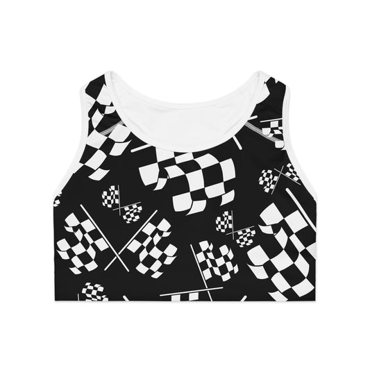 Sports Bra Checkered Flag Black Background