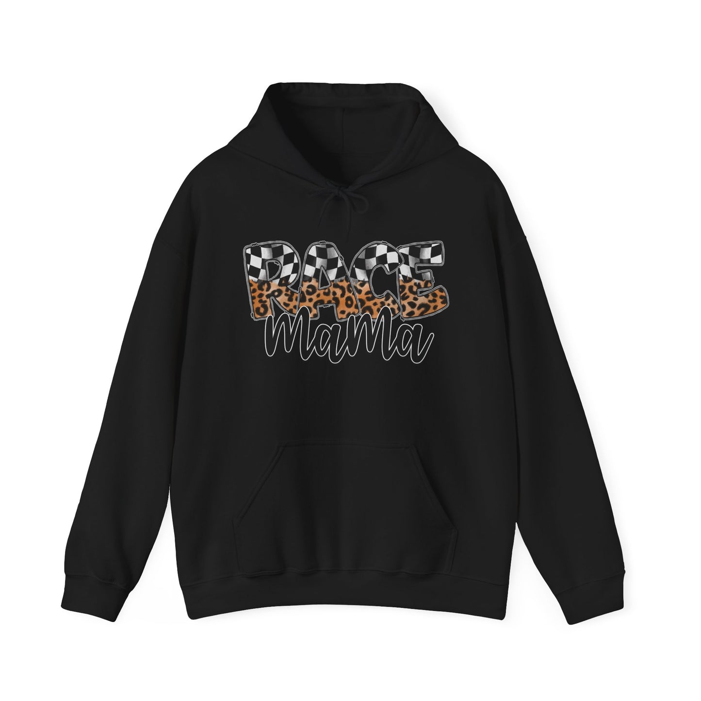 Leopard & Checkered Race Mama- Adult Hooded Sweatshirt