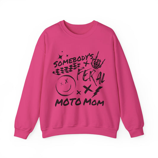 Somebody`s Feral Moto Mom- Adult Crewneck Sweatshirt