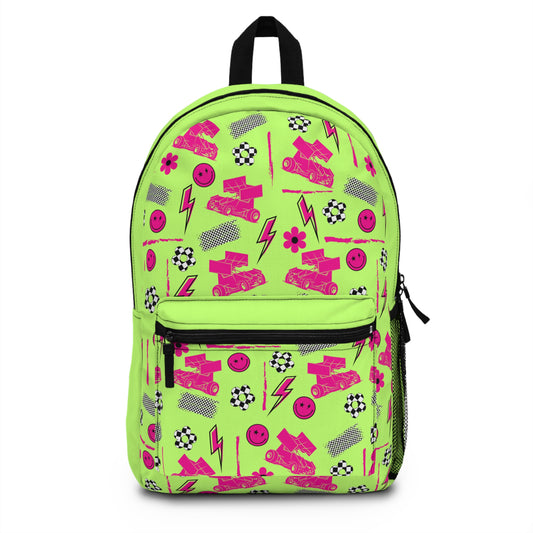 Bright Green & Pink Winged Sprint Car - Backpack