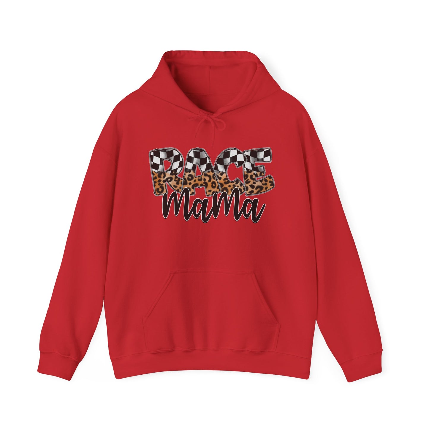 Leopard & Checkered Race Mama- Adult Hooded Sweatshirt