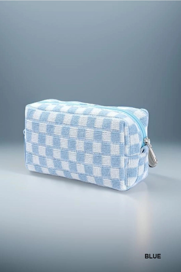 Checkered & Solid Color Makeup Cosmetic Pouch Bag