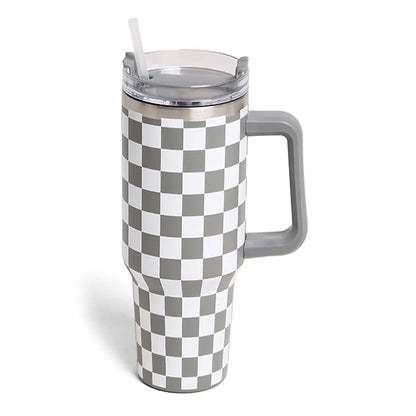 Checkered Pattern 40oz Tumbler with Handle