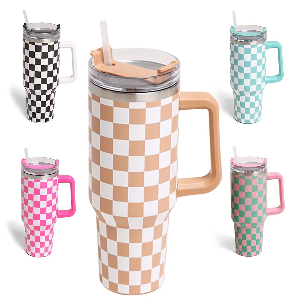 Checkered Pattern 40oz Tumbler with Handle