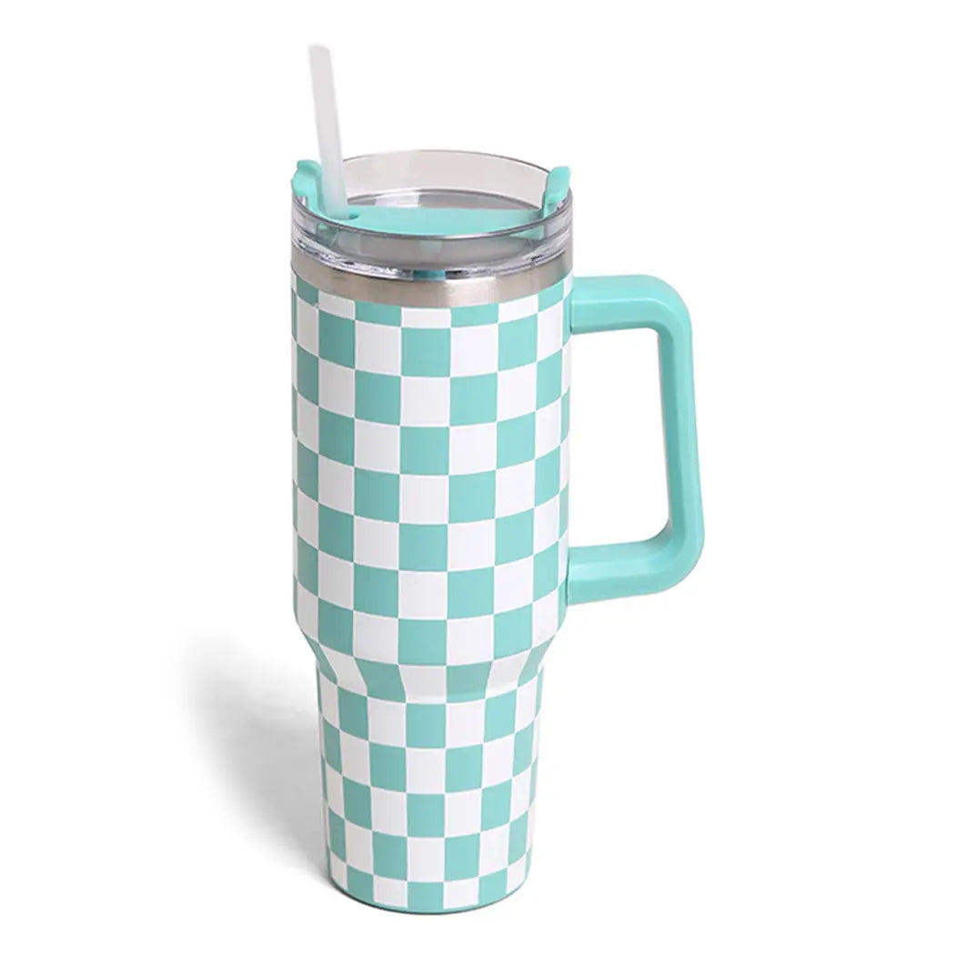 Checkered Pattern 40oz Tumbler with Handle