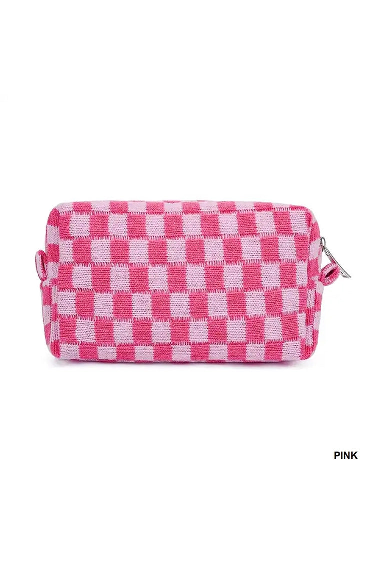 Checkered & Solid Color Makeup Cosmetic Pouch Bag